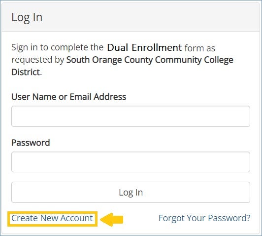 Create a new account screen shot